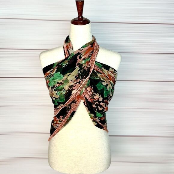 Large Silk (?) Chiffon Square Scarf Floral Print Hand Rolled 40x40” - Picture 8 of 11